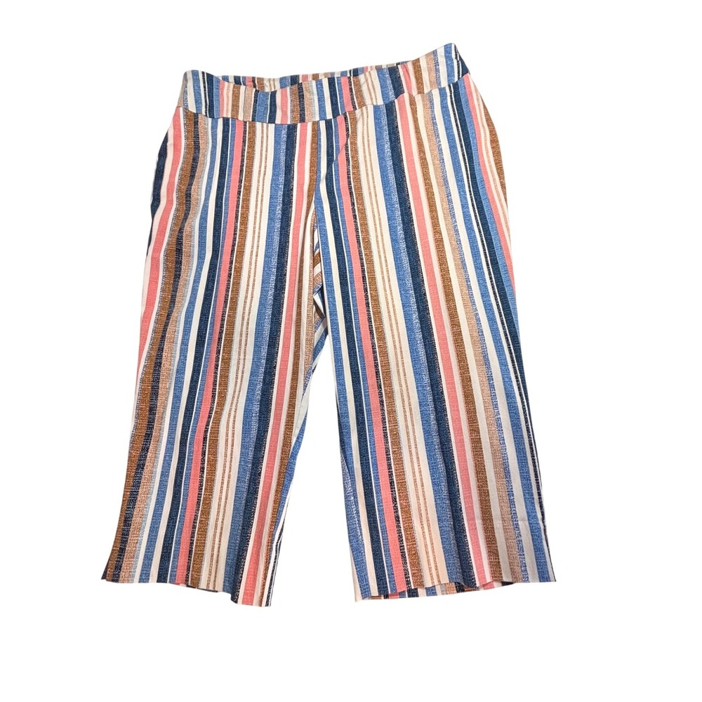 Zac & Rachel Woman Striped Pull On Pants Ultimate Fit Blue Pink‎ Coastal Resort